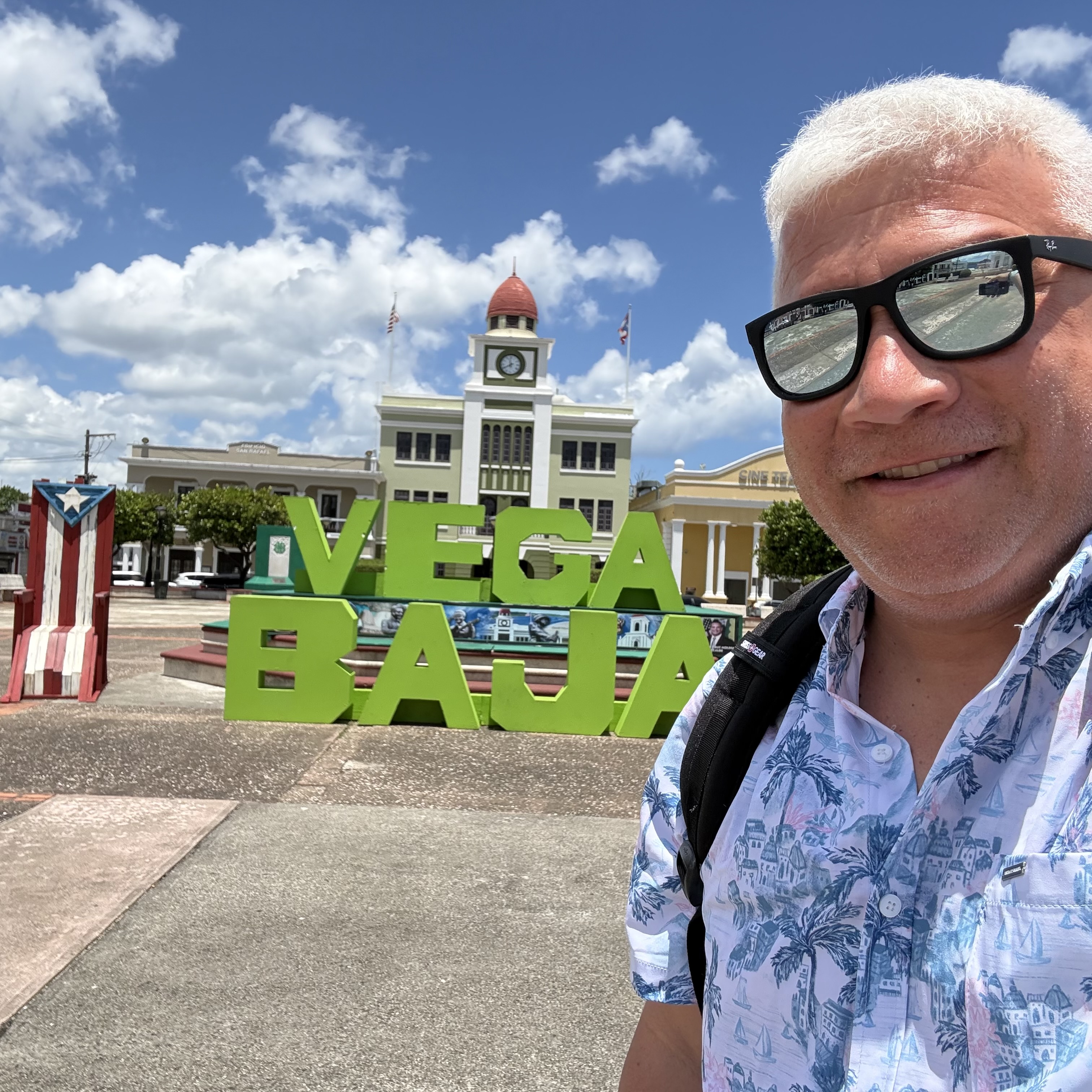 Vega Baja town plaza with historic architecture in Puerto Rico